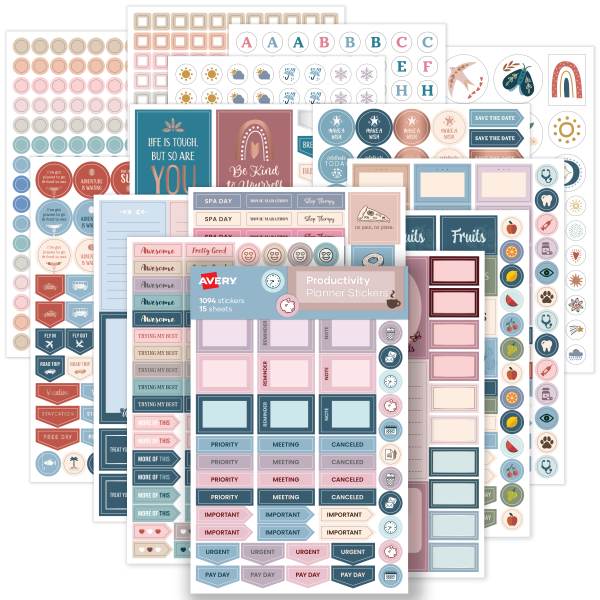 Avery® Productivity Planner Sticker Pack, 15 Sheets, 1,094 Planner Stickers (6777) | Avery.com